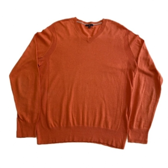 Gap Men’s V-Neck Sweater, Orange Heather, Medium, Long Sleeves - Picture 2 of 13